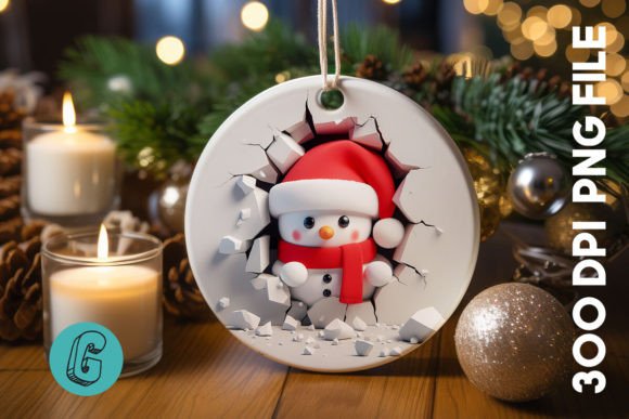3D Snowman Break Wall Ornament PNG 44