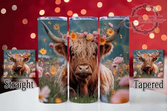3D Whimsical Floral Highland Cow Tumbler